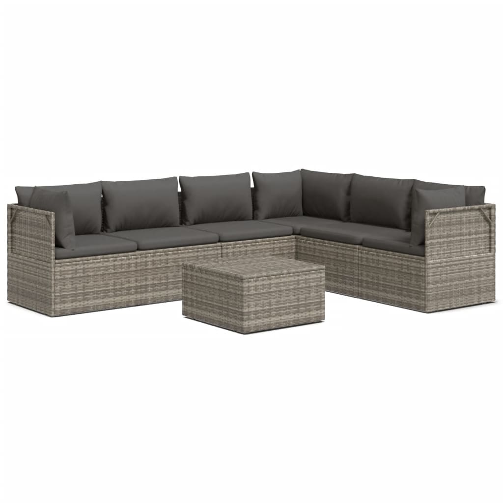 vidaXL 7 Piece Patio Lounge Set with Cushions Gray Poly Rattan