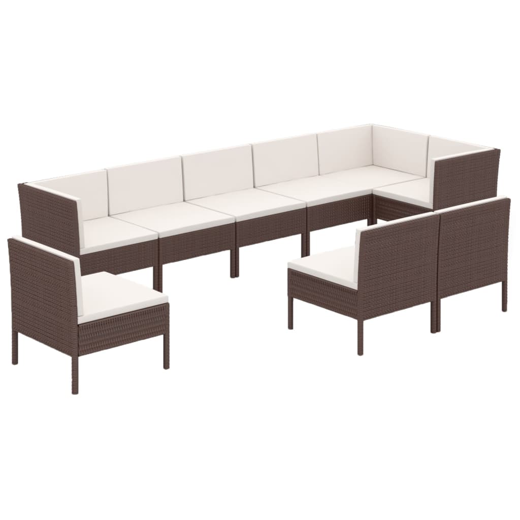 vidaXL 9 Piece Patio Lounge Set with Cushions Poly Rattan Brown