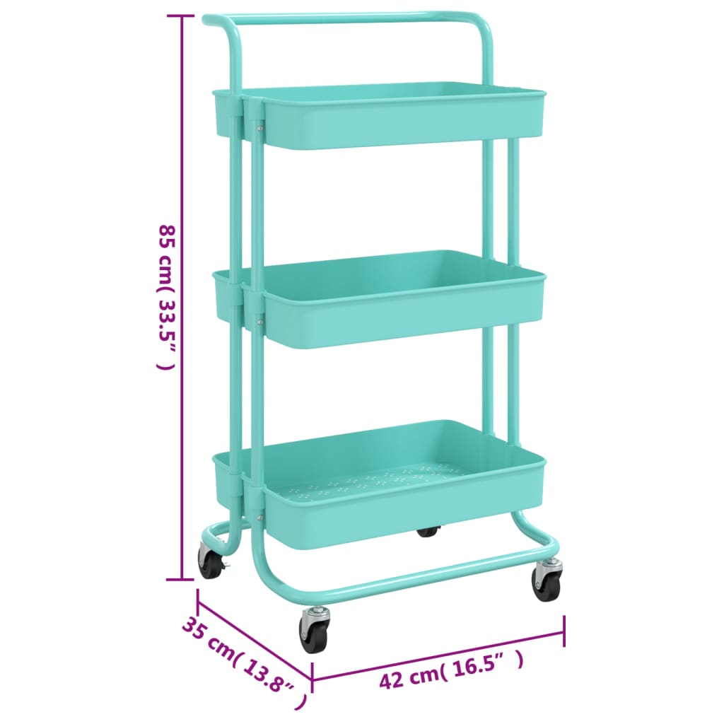 vidaXL 3-Tier Kitchen Trolley Turquoise 16.5"x13.8"x33.5" Iron and ABS