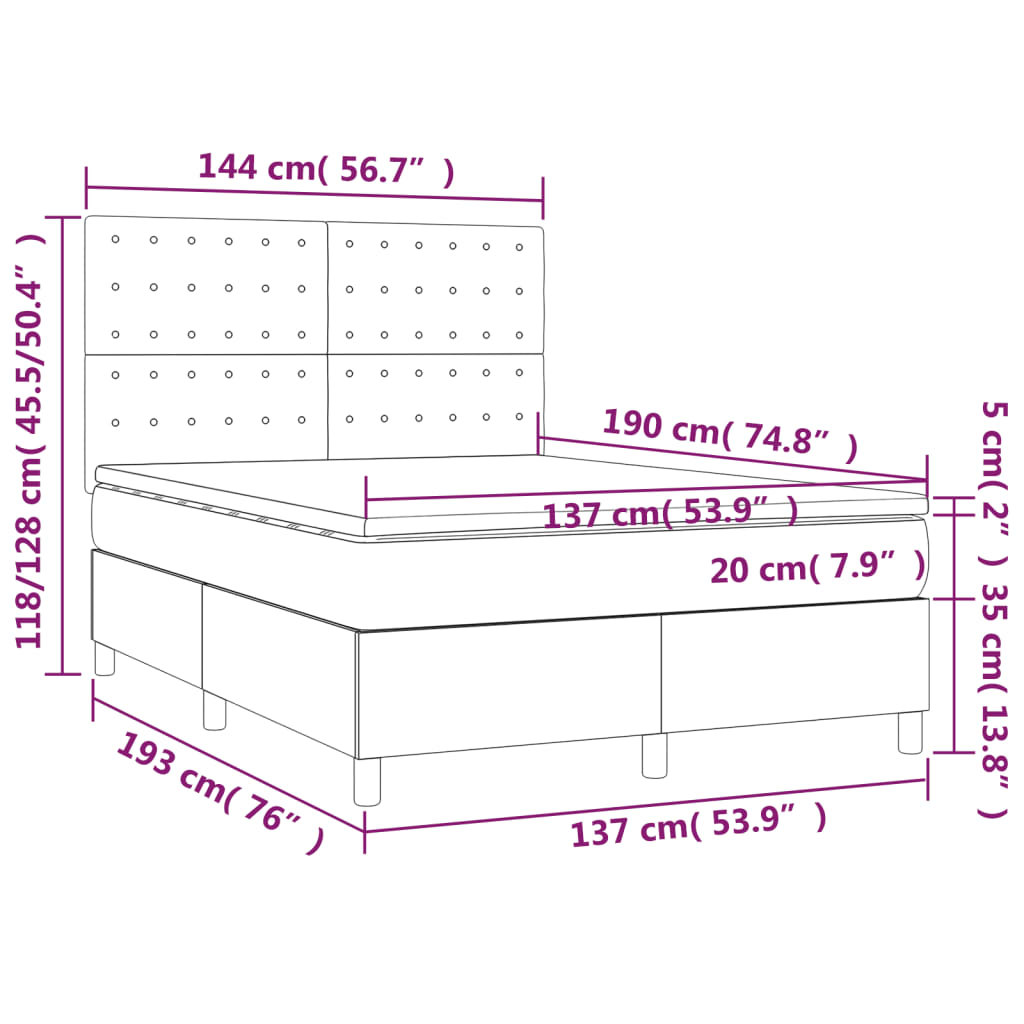 vidaXL Box Spring Bed with Mattress Dark Gray Full Fabric