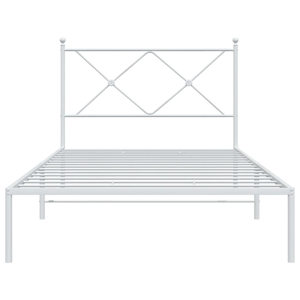 vidaXL Metal Bed Frame without Mattress with Headboard White 39.4"x78.7"