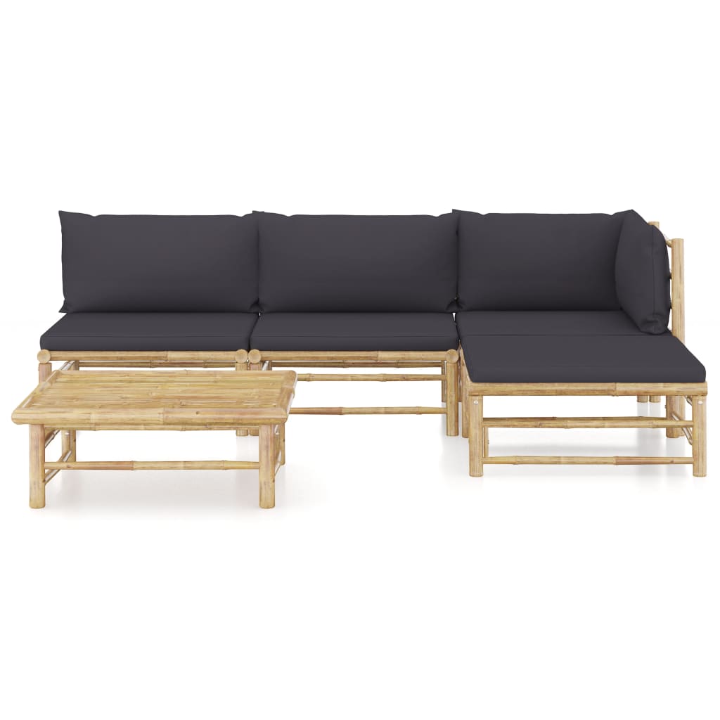 vidaXL 5 Piece Patio Lounge Set with Dark Gray Cushions Bamboo