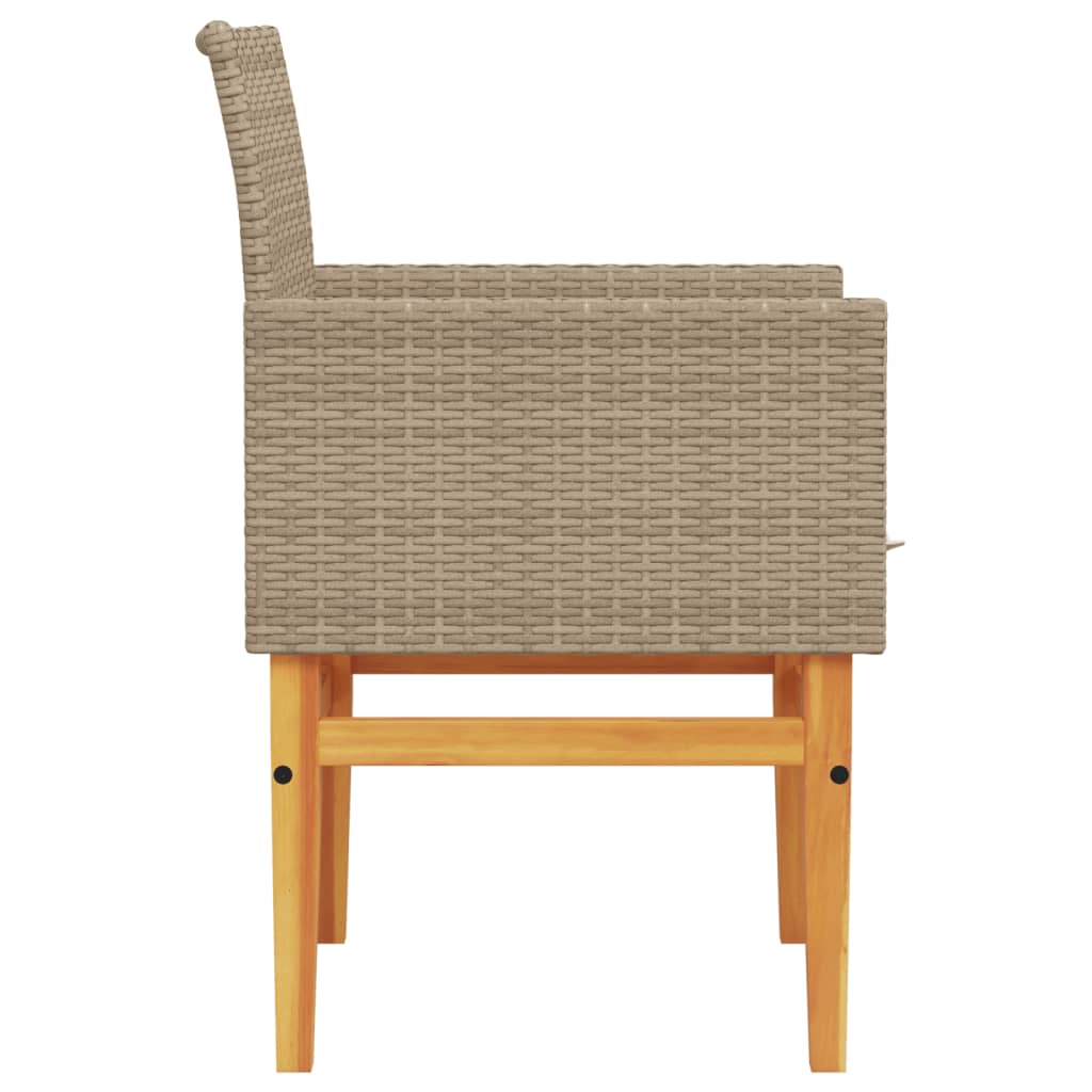 vidaXL Patio Chairs with Cushions 2 pcs Beige Poly Rattan&Solid Wood