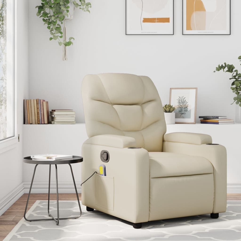 vidaXL Massage Recliner Chair Cream Faux Leather