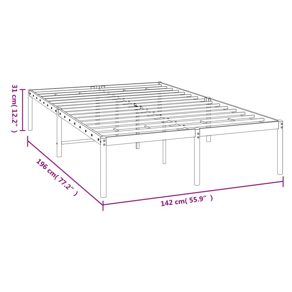 vidaXL Metal Bed Frame without Mattress Black 53.1"x74.8"