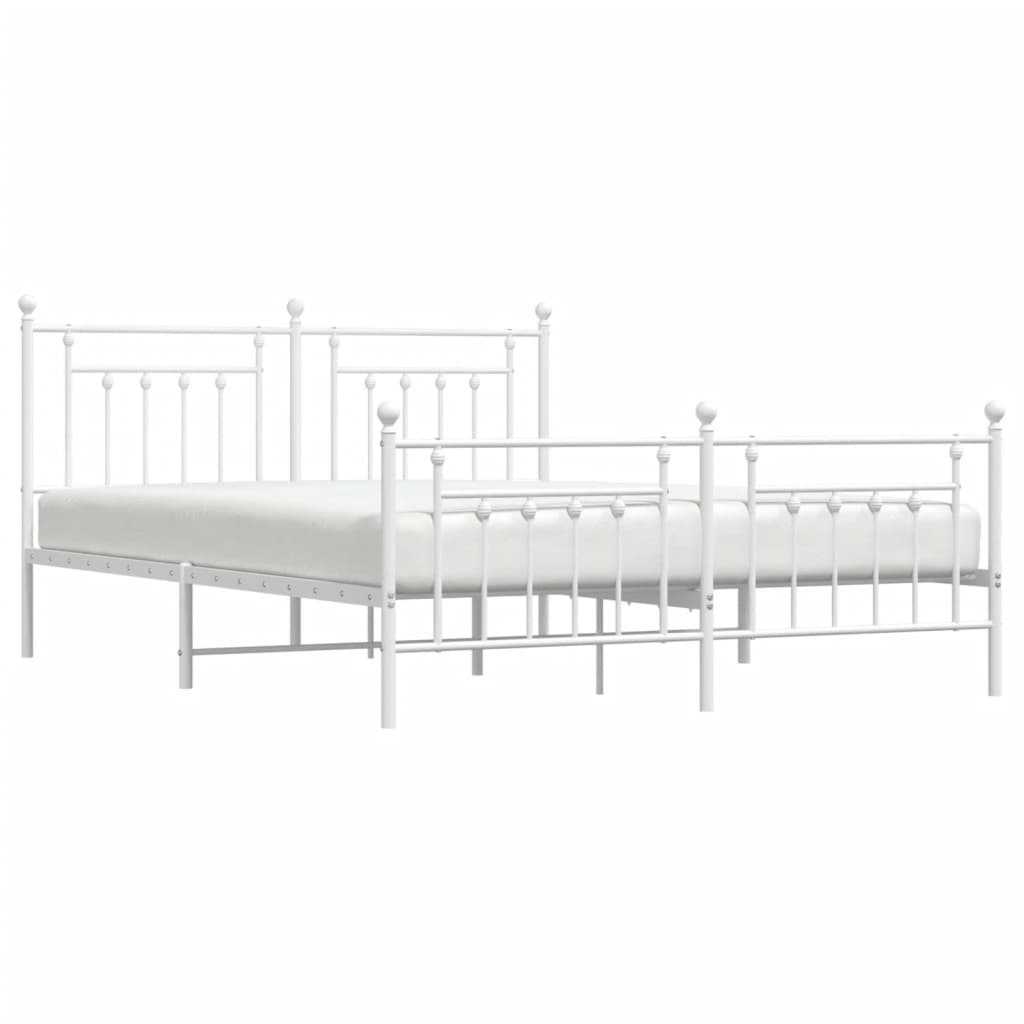 vidaXL Metal Bed Frame without Mattress with Footboard White 72"x83.9"