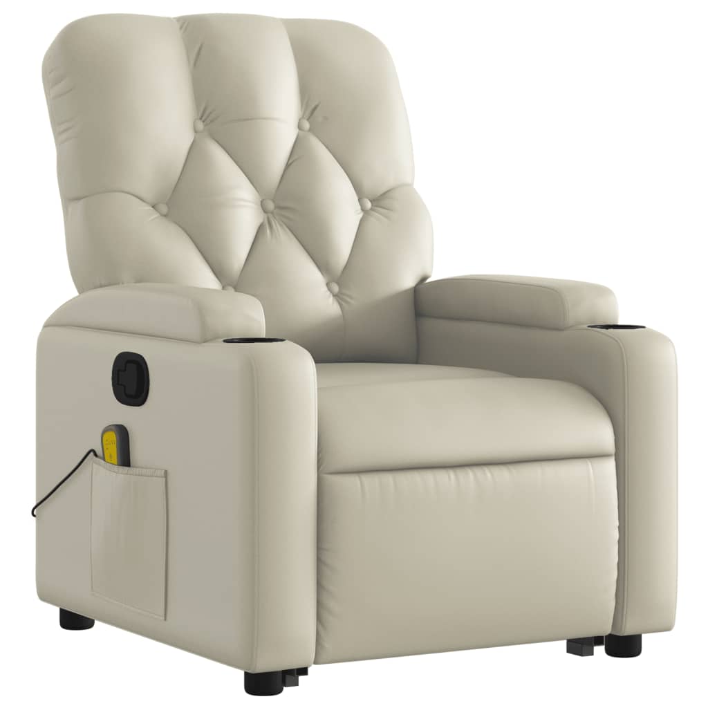 vidaXL Stand up Massage Recliner Chair Cream Faux Leather