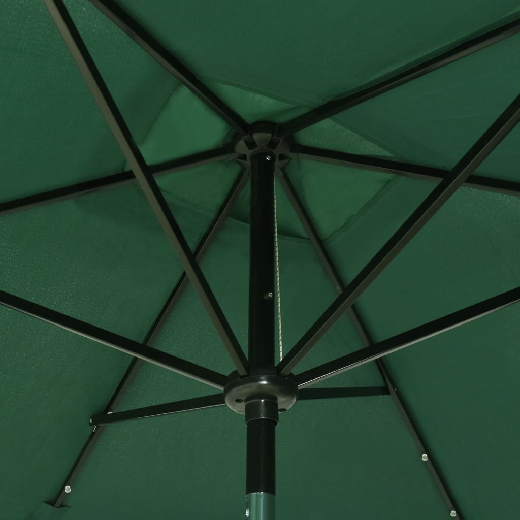 vidaXL Garden Parasol with LEDs and Steel Pole Green 6.6'x9.8'