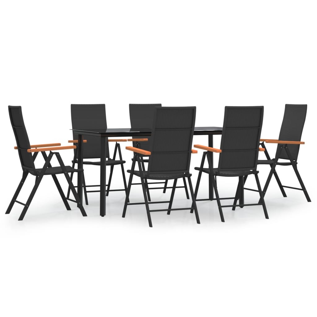 vidaXL 7 Piece Patio Dining Set Black and Brown Poly Rattan