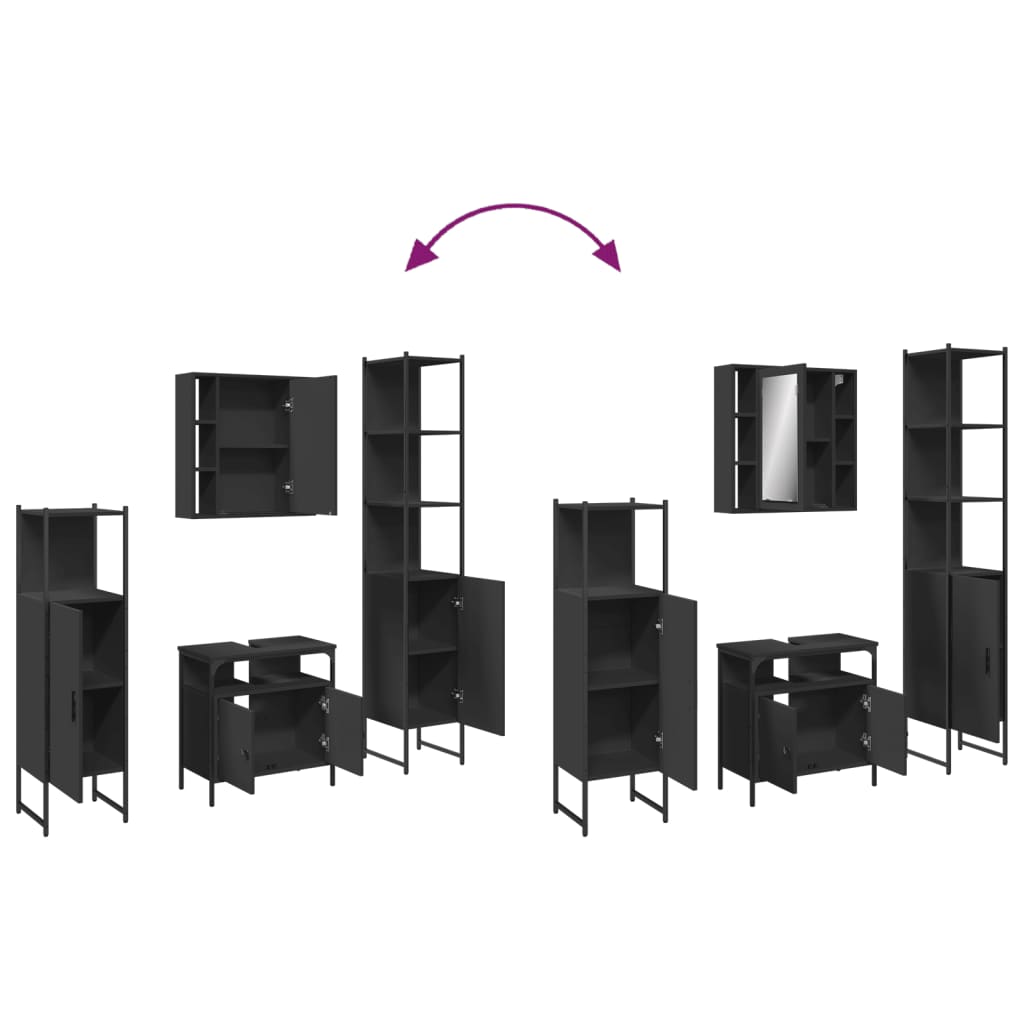 vidaXL 4 Piece Bathroom Cabinet Set Black Engineered Wood