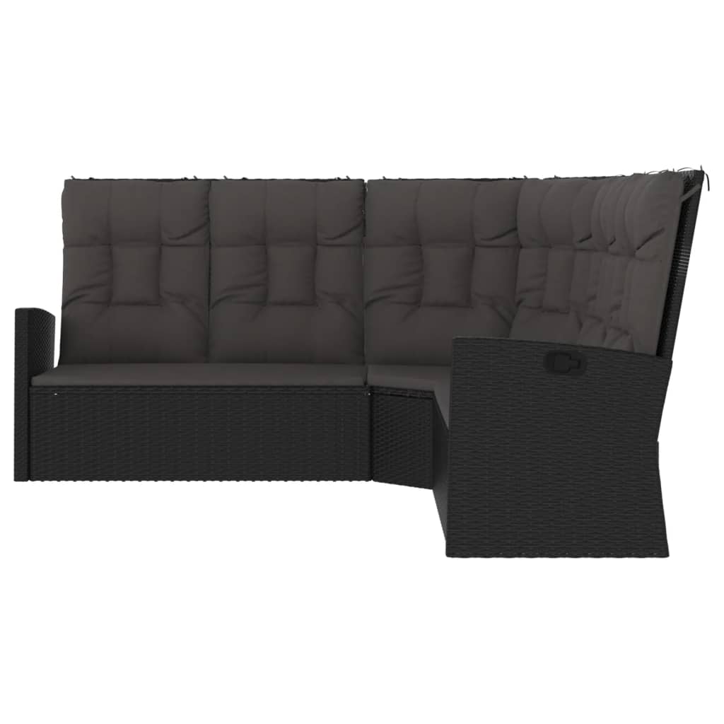 vidaXL Reclining Corner Sofa with Cushions Black Poly Rattan