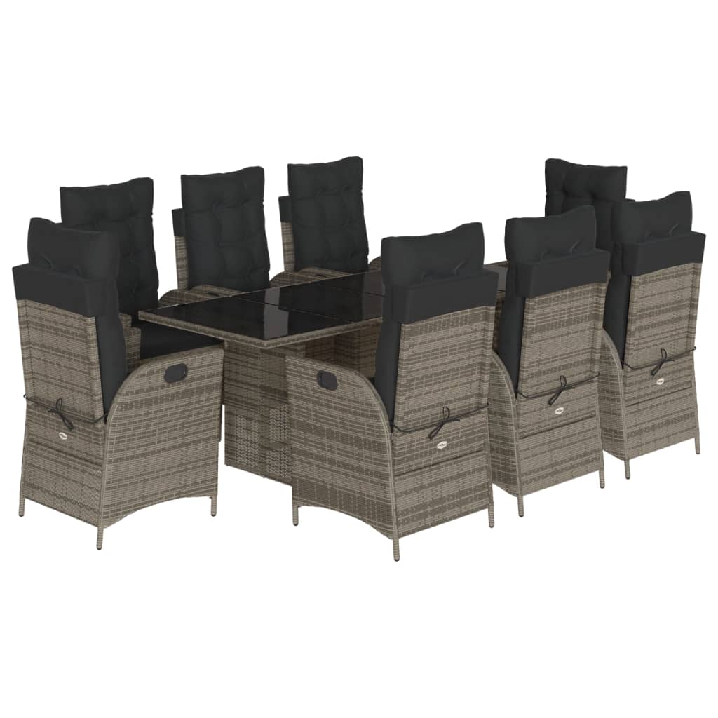 vidaXL 9 Piece Patio Dining Set with Cushions Gray Poly Rattan