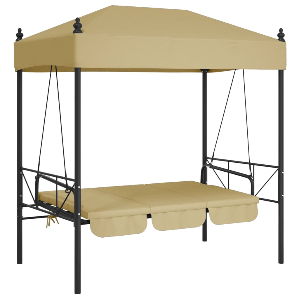 vidaXL Patio Swing Bench with Canopy Sand Steel