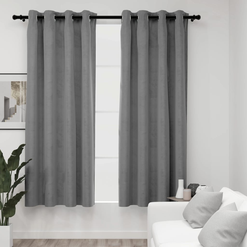 vidaXL Blackout Curtains with Rings 2 pcs Gray 54"x95" Velvet