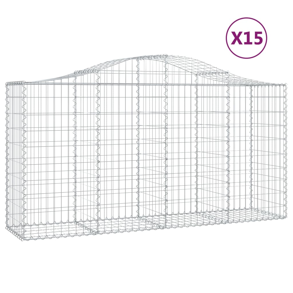 vidaXL Arched Gabion Baskets 15 pcs 78.7"x19.7"x39.4"/47.2" Galvanized Iron