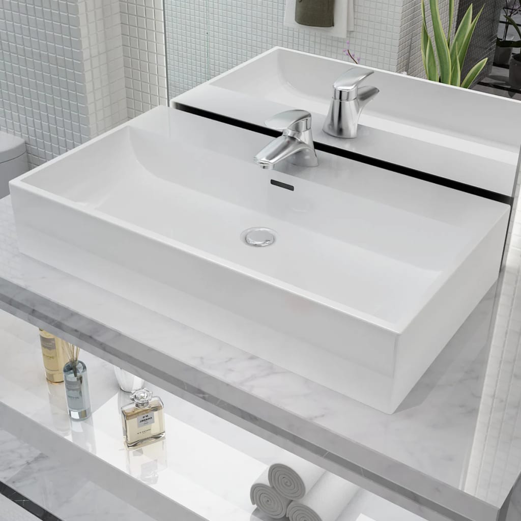 vidaXL Basin with Faucet Hole Ceramic White 30"x16.7"x5.7"