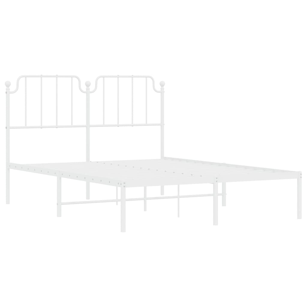 vidaXL Metal Bed Frame without Mattress with Headboard White 59.1"x78.7"