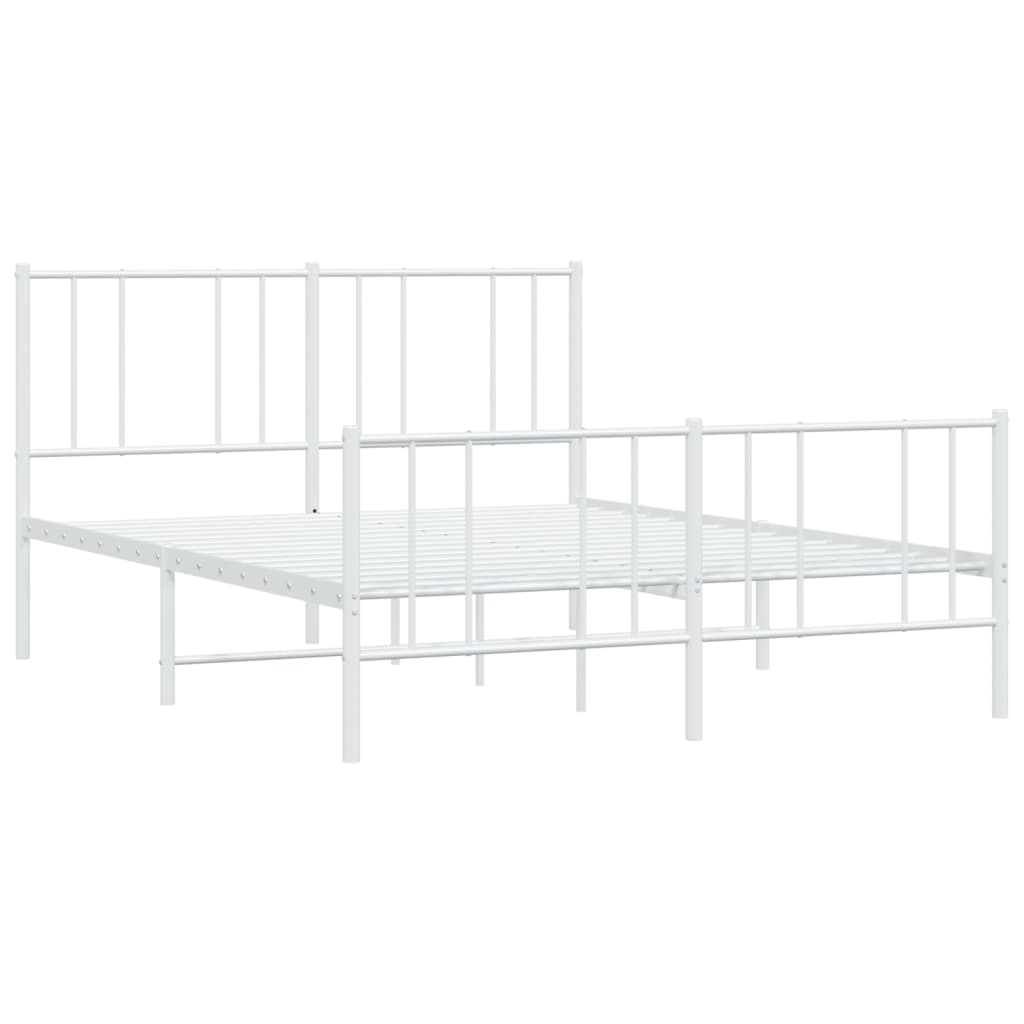 vidaXL Metal Bed Frame with Headboard and Footboard White 59.8"x78.7"