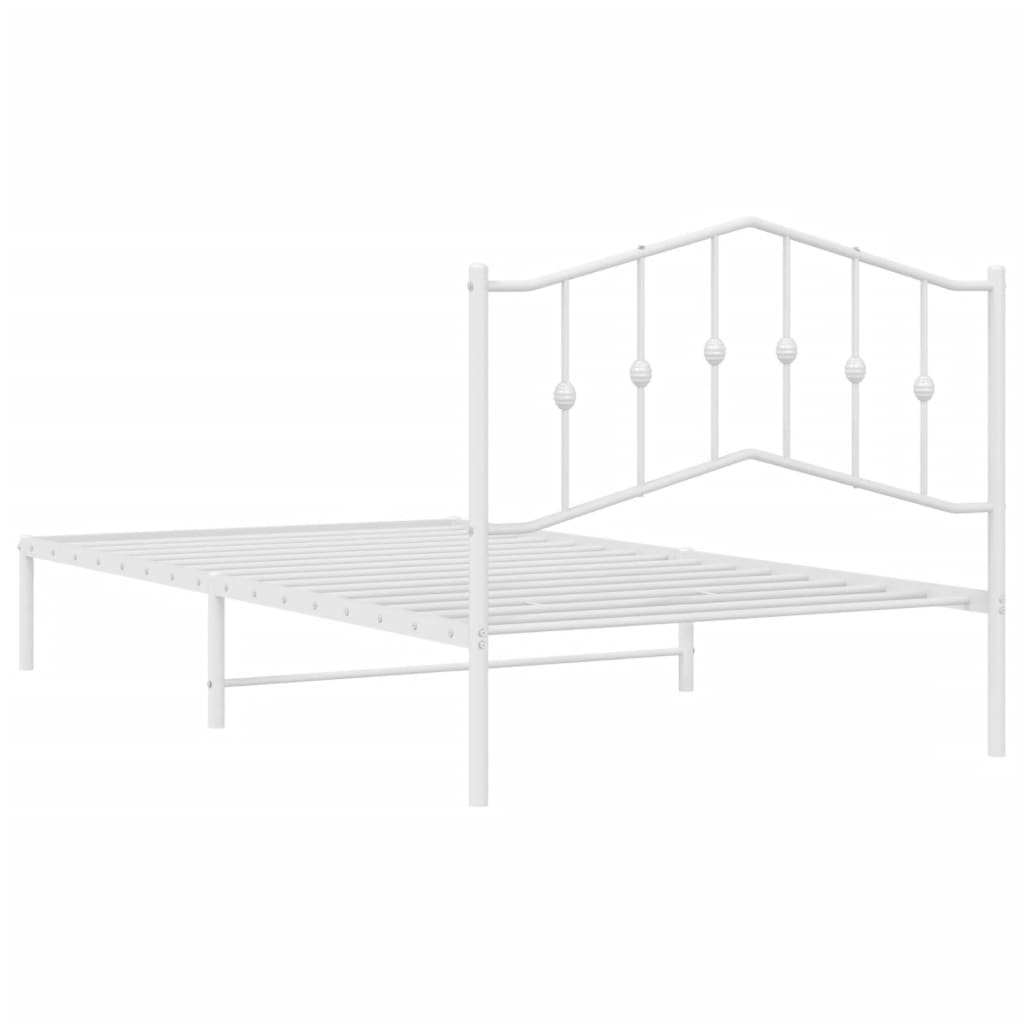 vidaXL Metal Bed Frame without Mattress with Headboard White 39.4"x78.7"