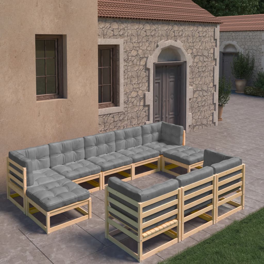 vidaXL 10 Piece Patio Lounge Set with Cushions Solid Wood Pine