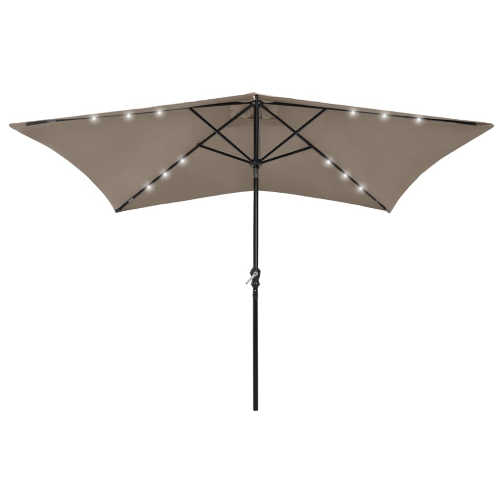 vidaXL Garden Parasol with LEDs and Steel Pole Taupe 6.6'x9.8'