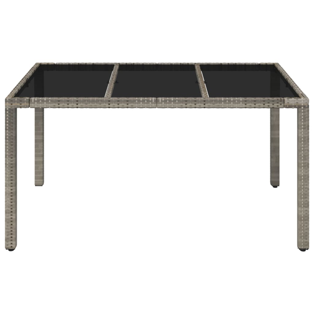 vidaXL Patio Table with Glass Top Gray 59.1"x35.4"x29.5" Poly Rattan