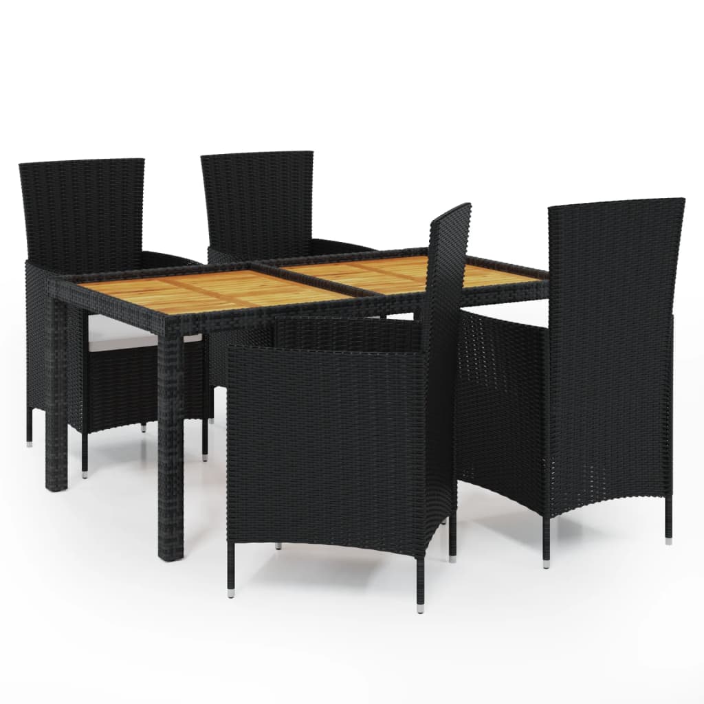 vidaXL 5 Piece Patio Dining Set with Cushions Poly Rattan Black