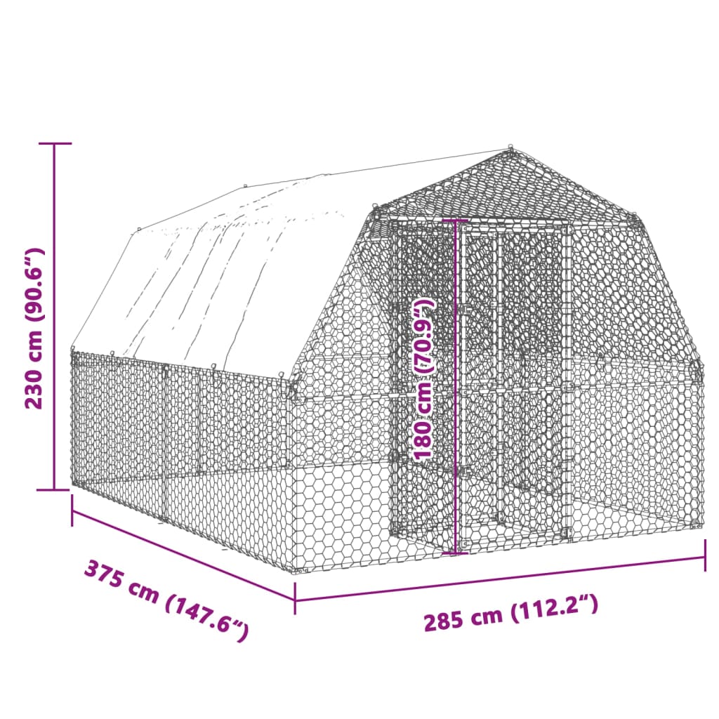 vidaXL Bird Cage with Roof and Door Silver Galvanized Steel