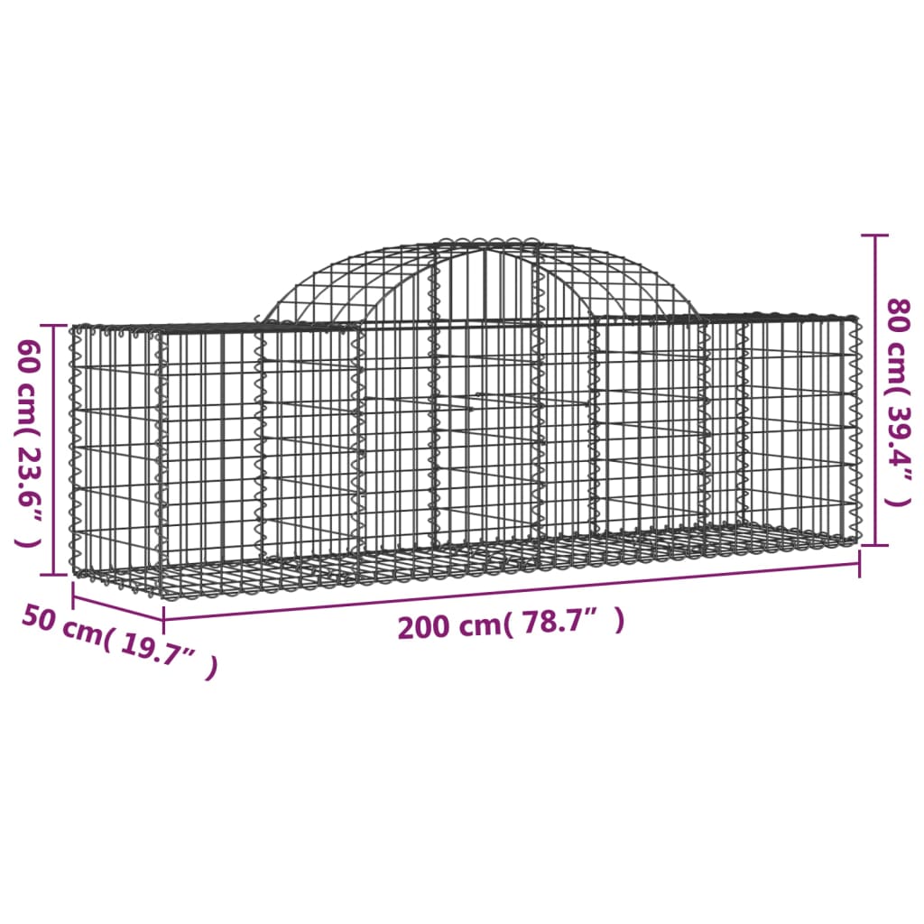 vidaXL Arched Gabion Baskets 20 pcs 78.7"x19.7"x23.6"/31.5" Galvanized Iron