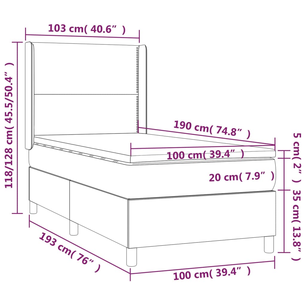 vidaXL Box Spring Bed with Mattress&LED Dark Gray Twin Fabric