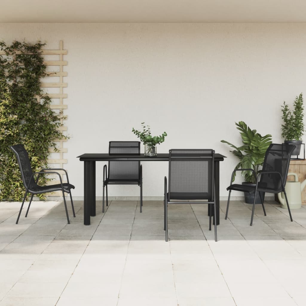 vidaXL 5 Piece Patio Dining Set Black Steel and Textilene