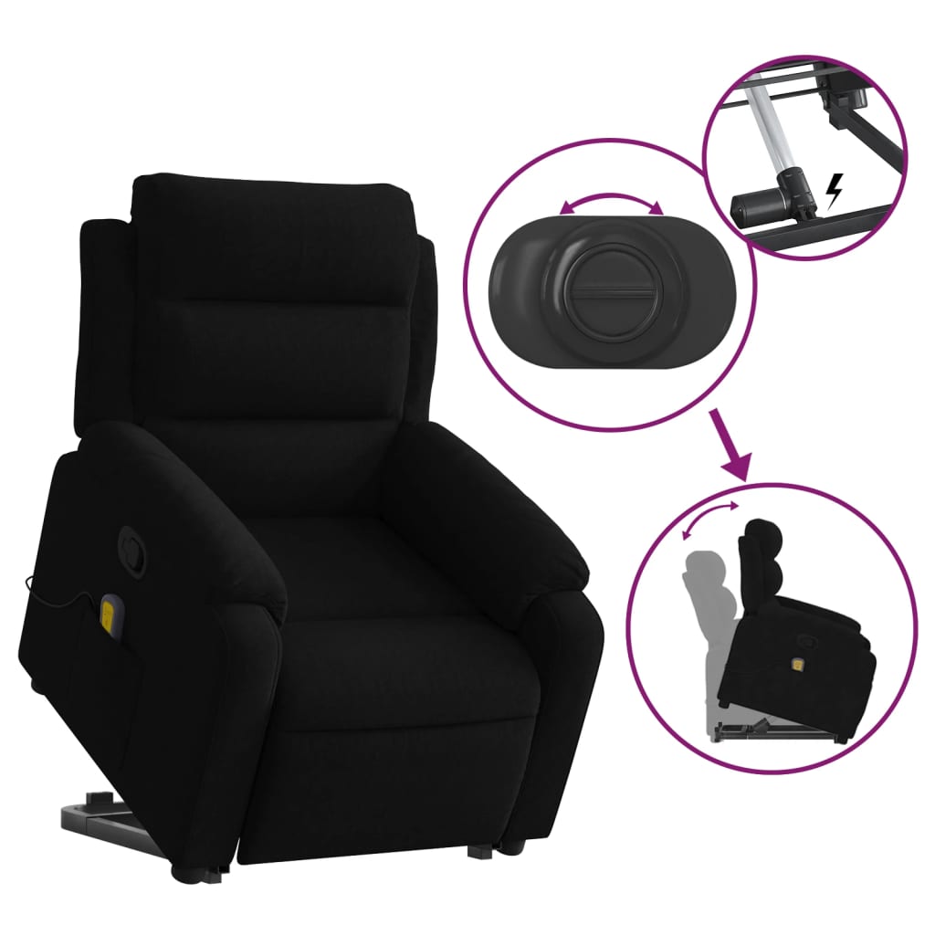 vidaXL Stand up Massage Recliner Chair Black Velvet