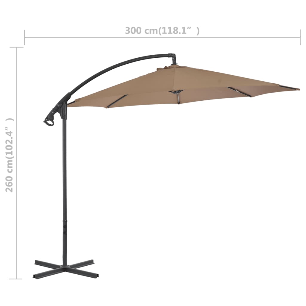 vidaXL Cantilever Garden Parasol with Steel Pole 118.1" Taupe