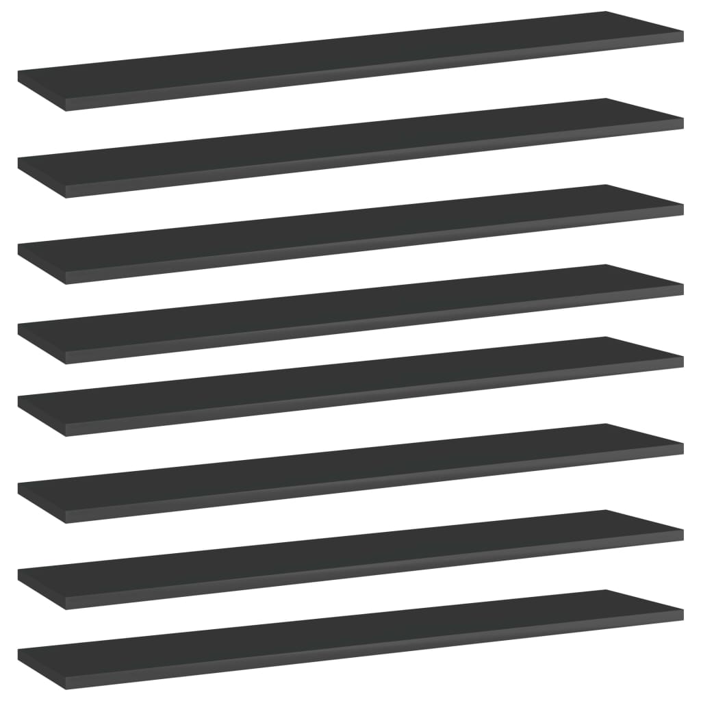 vidaXL Bookshelf Boards 8 pcs High Gloss Black 39.4"x7.9"x0.6" Engineered Wood