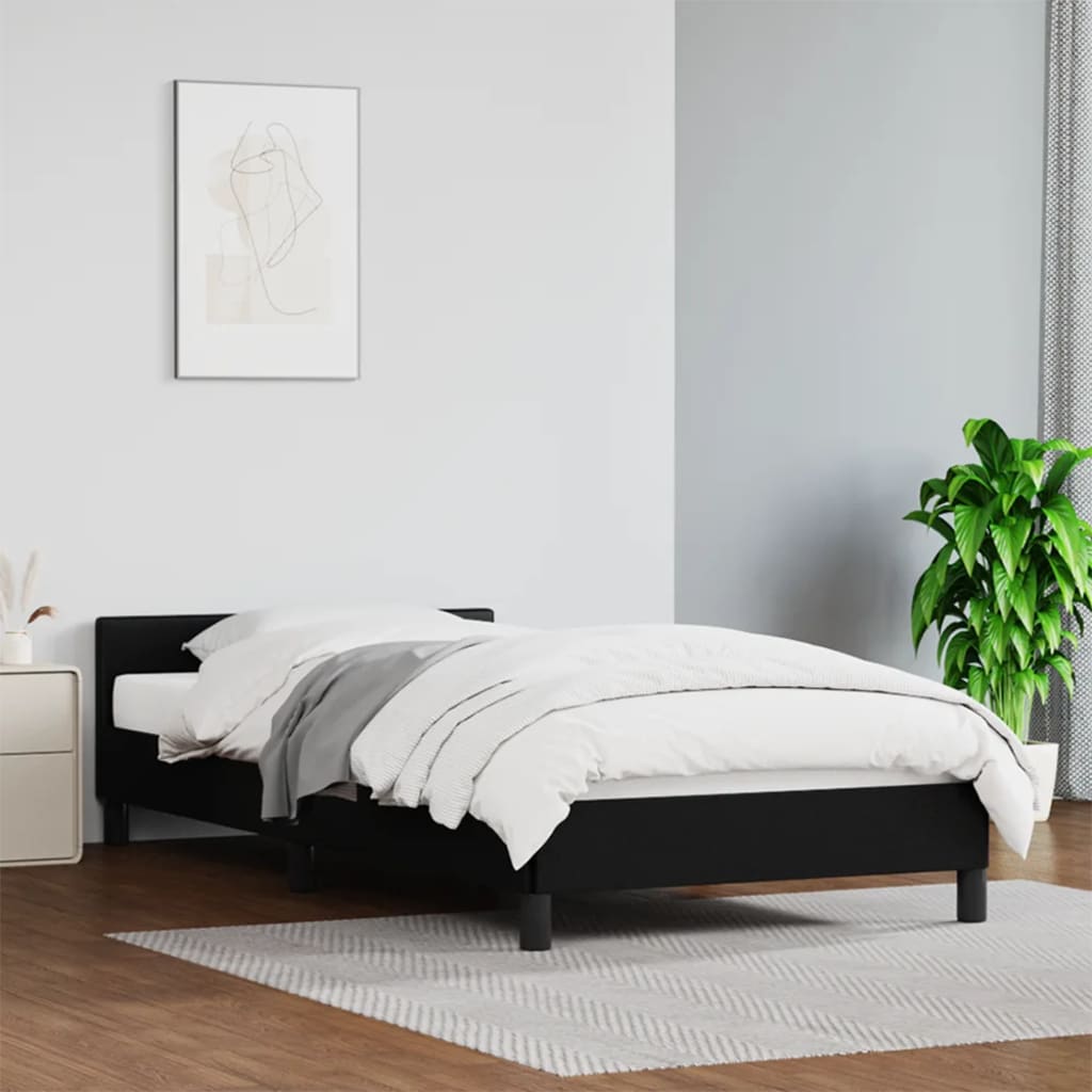 vidaXL Bed Frame with Headboard Black 39.4"x74.8" Twin Faux Leather