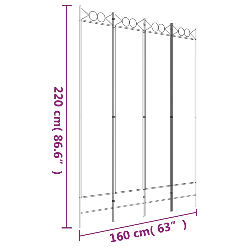 vidaXL 4-Panel Room Divider Brown 63"x86.6" Fabric