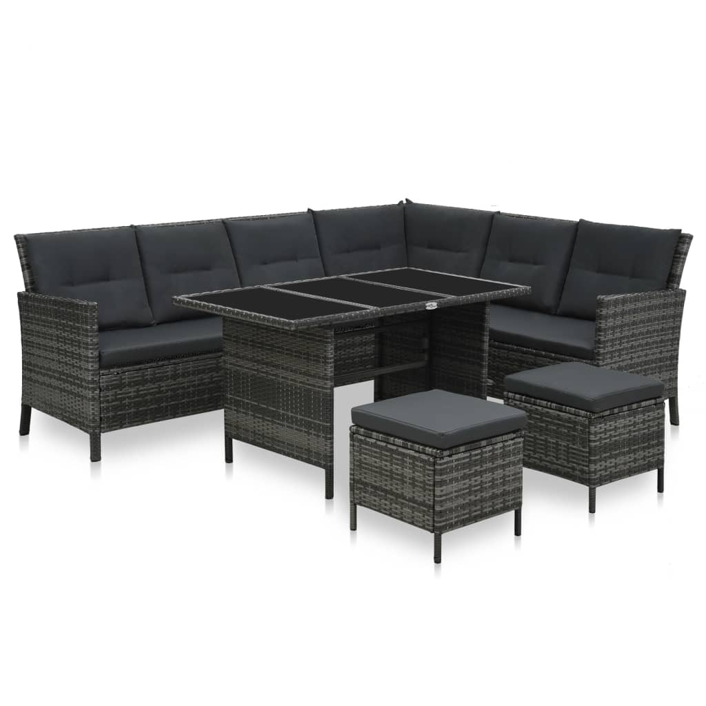 vidaXL 4 Piece Patio Lounge Set with Cushions Poly Rattan Gray