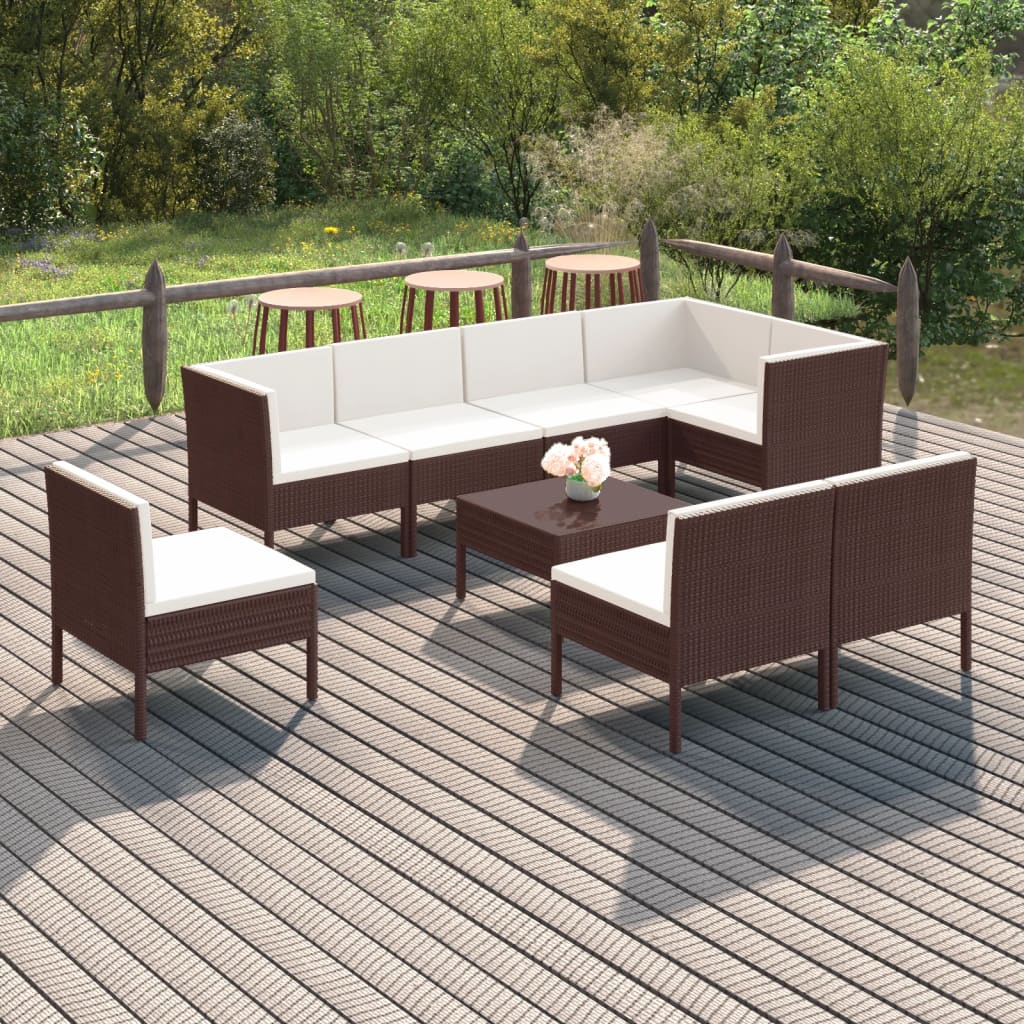 vidaXL 9 Piece Patio Lounge Set with Cushions Poly Rattan Brown