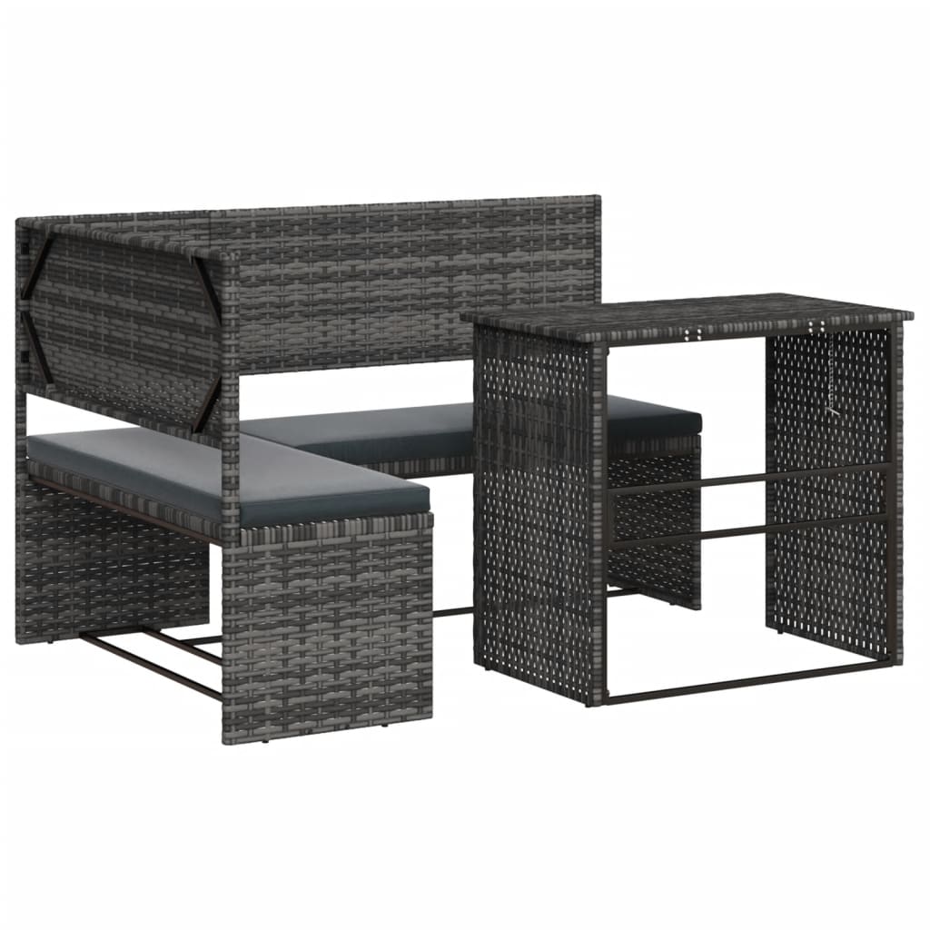 vidaXL Patio Sofa with Table and Cushions L-Shaped Gray Poly Rattan