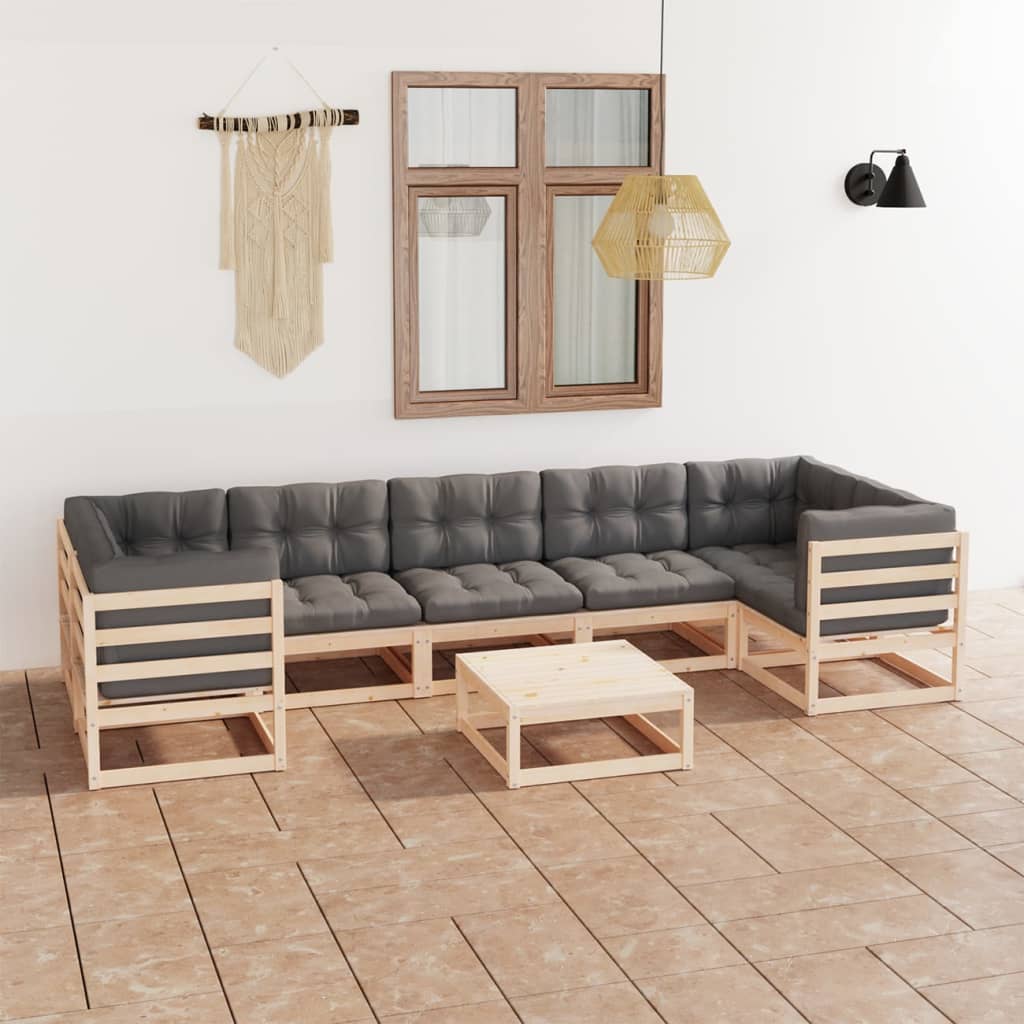 vidaXL 8 Piece Patio Lounge Set with Cushions Solid Wood Pine