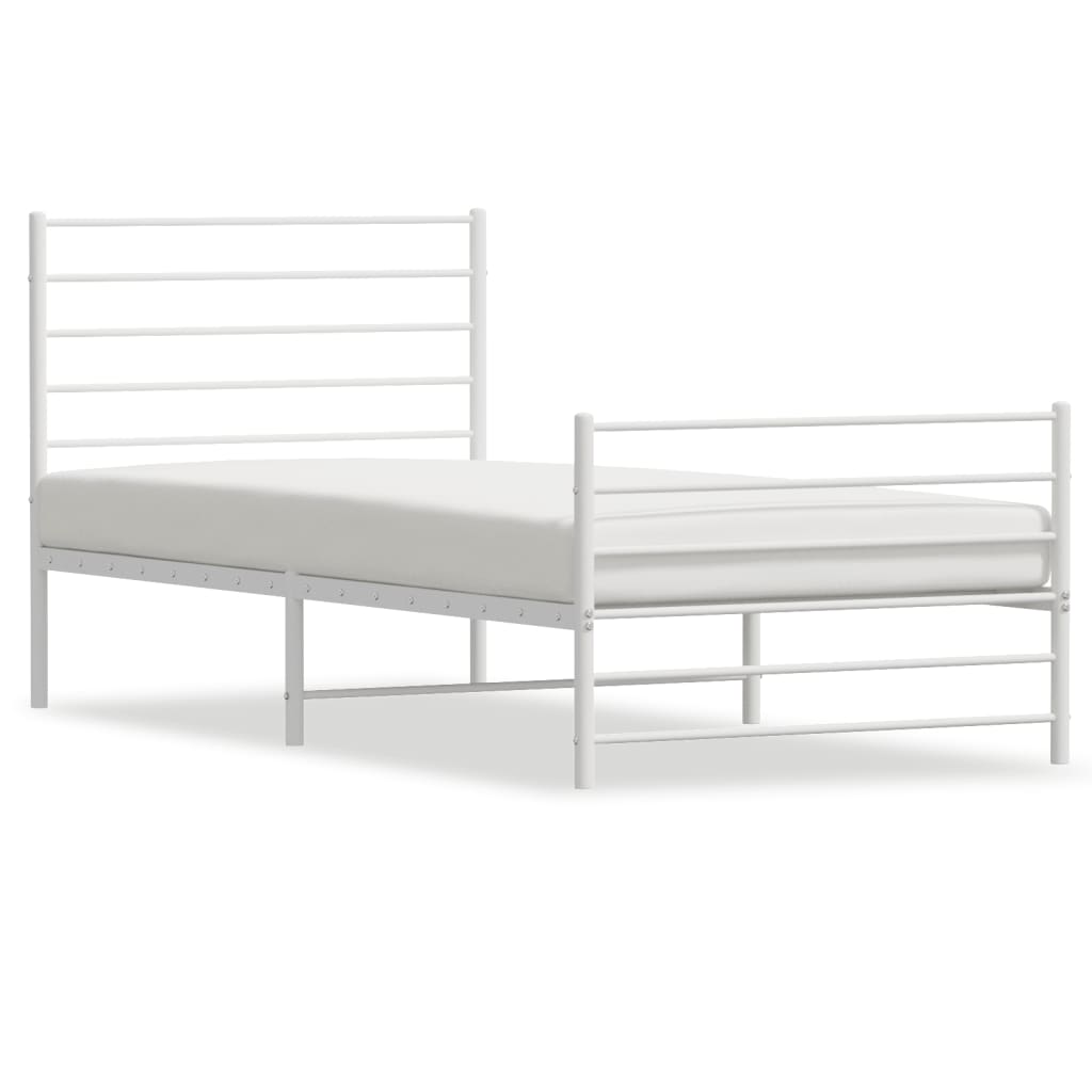 vidaXL Metal Bed Frame without Mattress with Footboard White 39.4"x78.7"