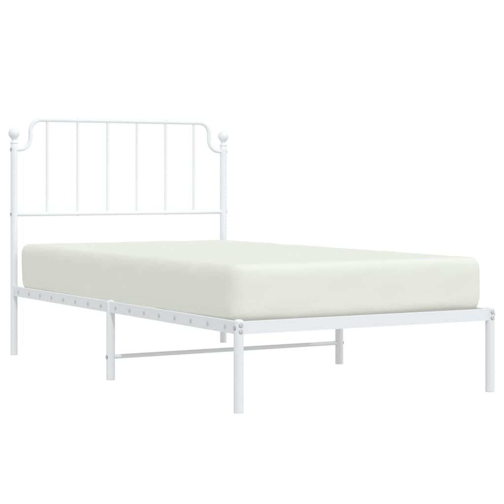 vidaXL Metal Bed Frame with Headboard White 39.4"x74.8" Twin