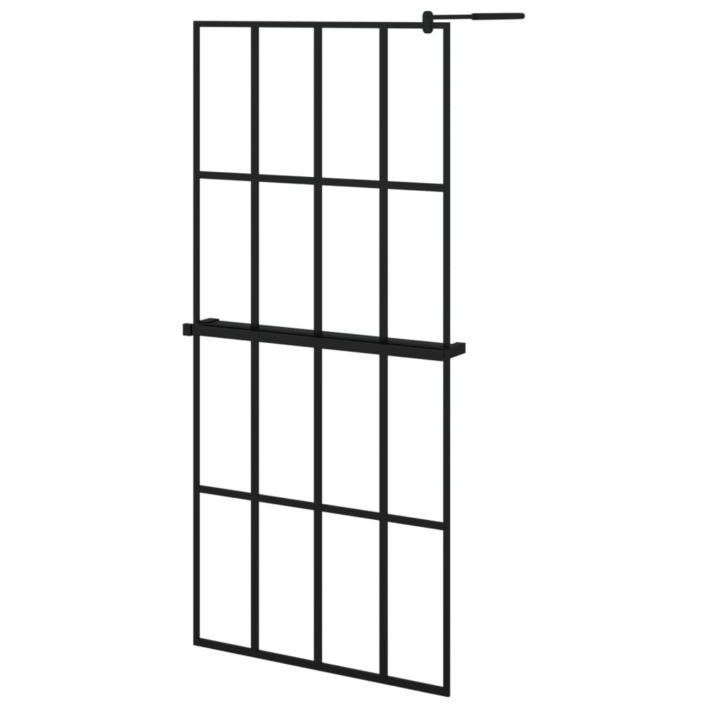 vidaXL Walk-in Shower Wall with Shelf Black 35.4"x76.8" ESG Glass&Aluminum