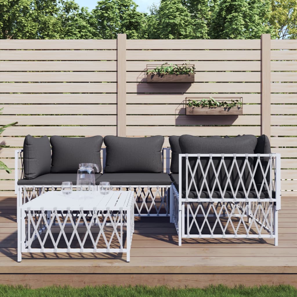 vidaXL 5 Piece Patio Lounge Set with Cushions White Steel