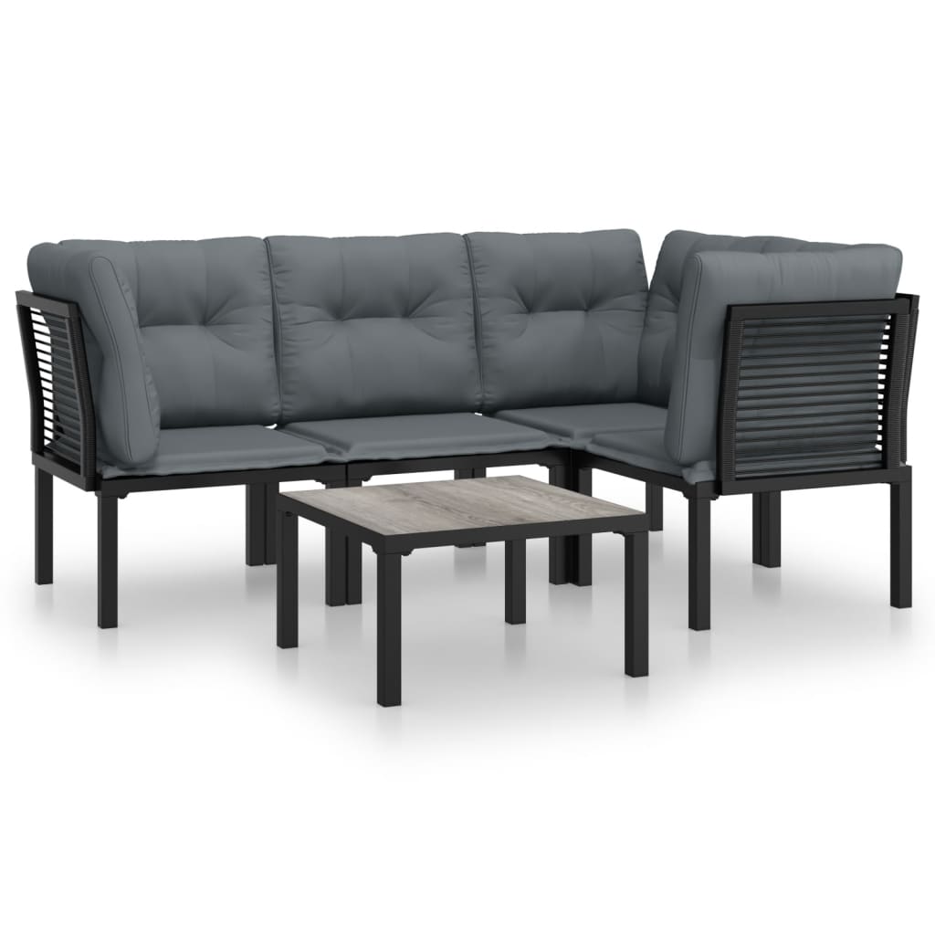 vidaXL 5 Piece Patio Lounge Set Black and Gray Poly Rattan