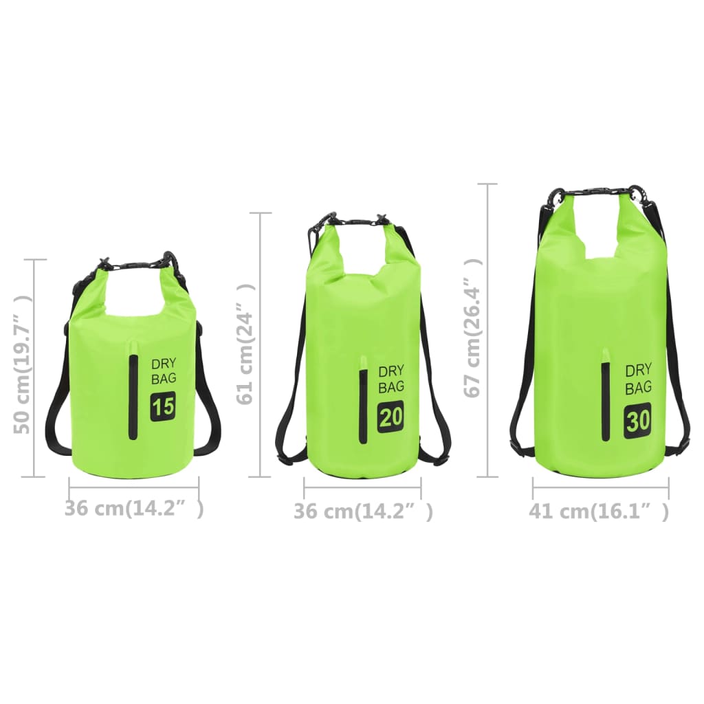 vidaXL Dry Bag with Zipper Green 4 gal PVC