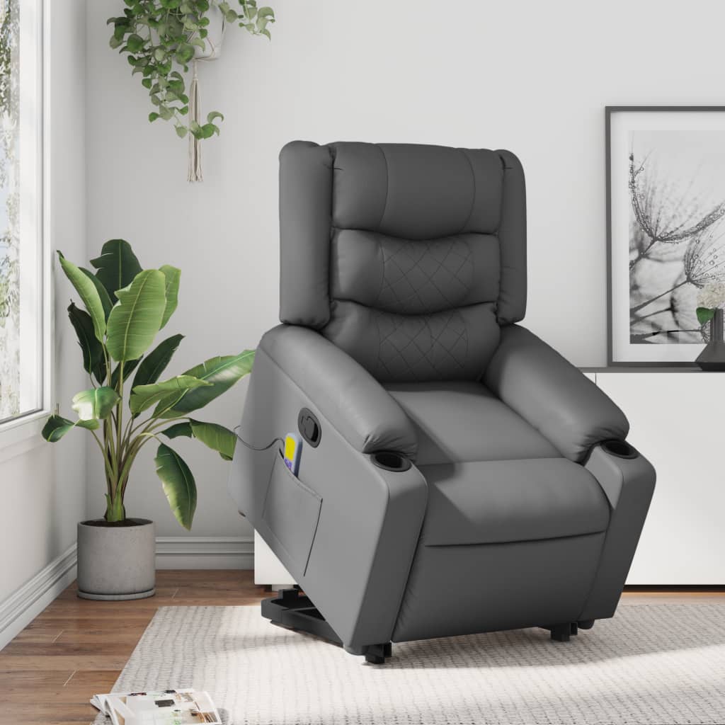 vidaXL Stand up Massage Recliner Chair Gray Faux Leather