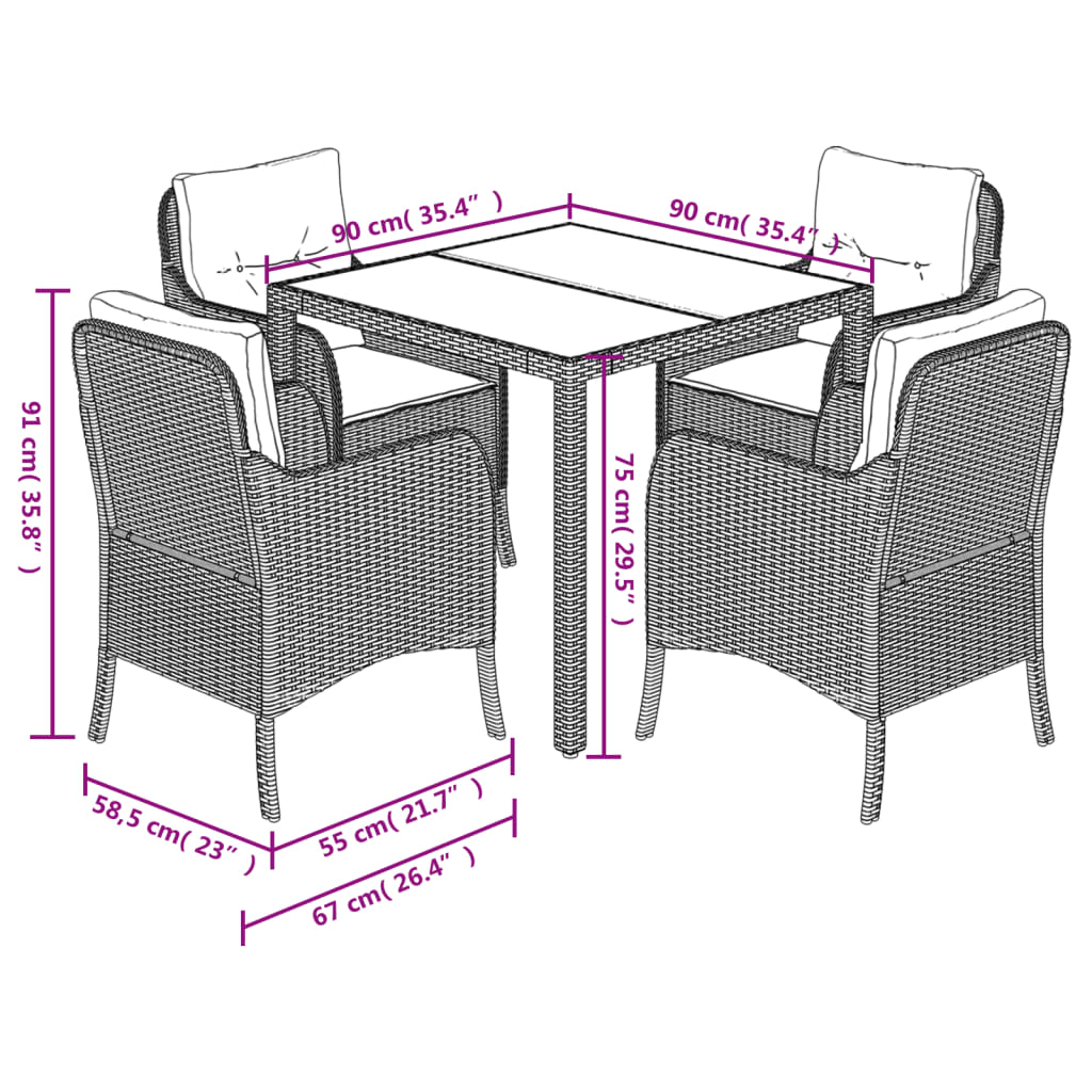 vidaXL 5 Piece Patio Dining Set with Cushions Gray Poly Rattan