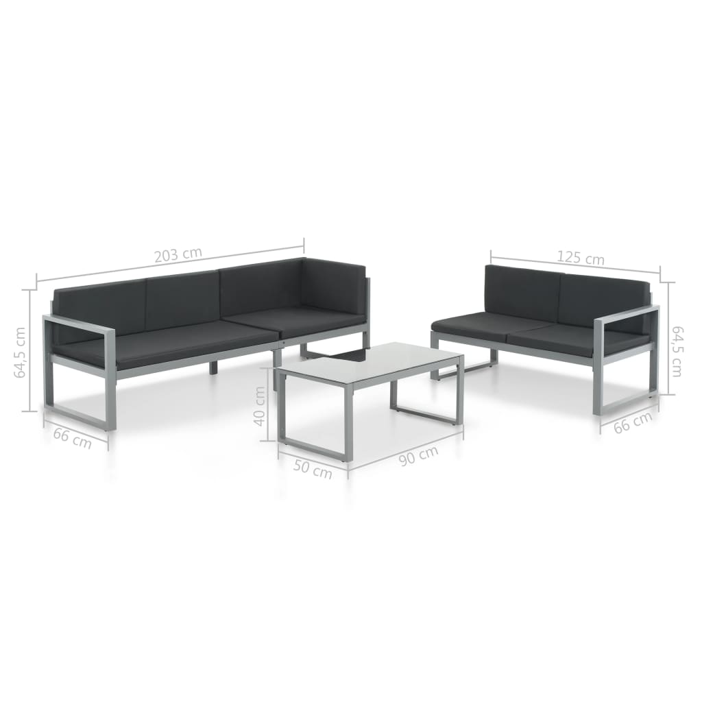 vidaXL 3 Piece Garden Lounge Set with Cushions Aluminum Black