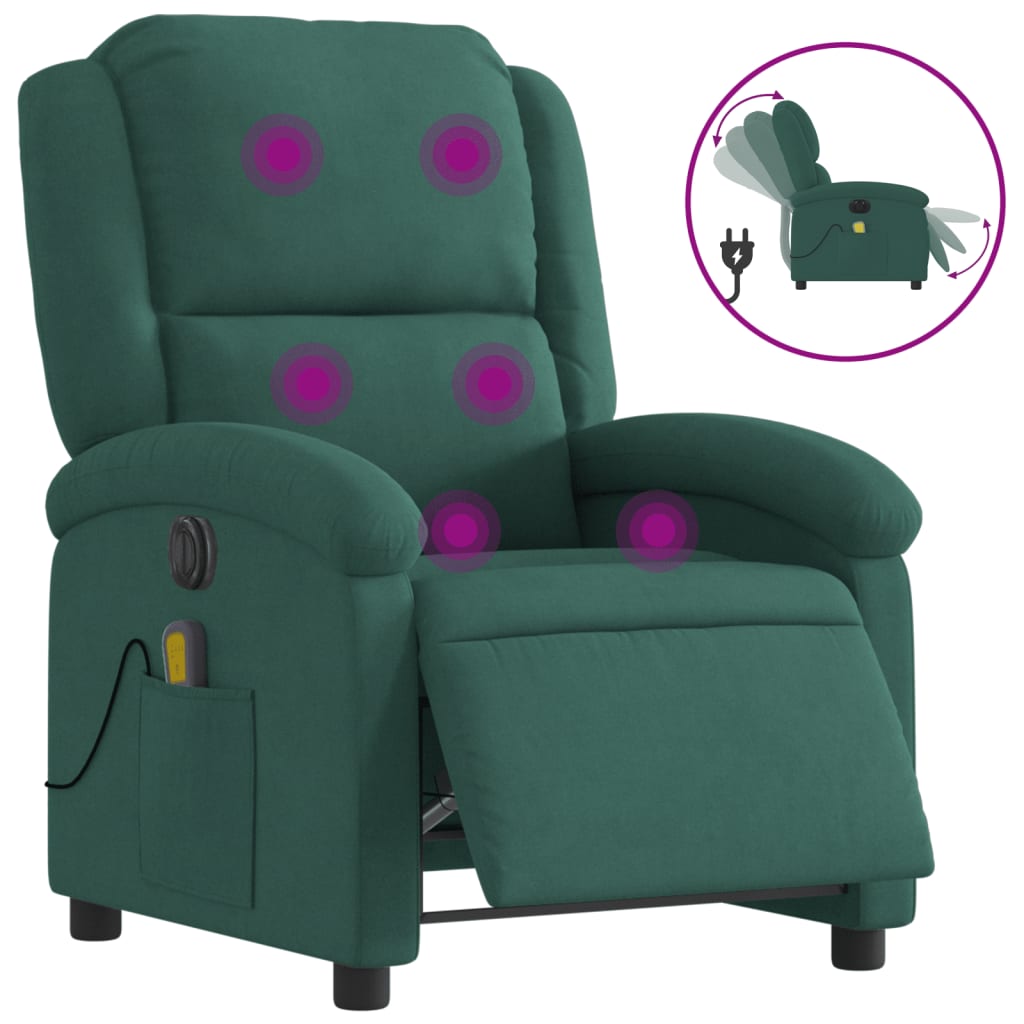 vidaXL Electric Massage Recliner Chair Dark Green Velvet